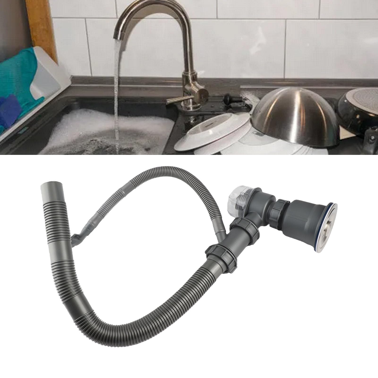 Kit de drenaje para fregadero de cocina, juego profesional de tubos gruesos para prevención de olores para un drenaje eficiente y eliminación de basura, ajuste universal para fregadero individual