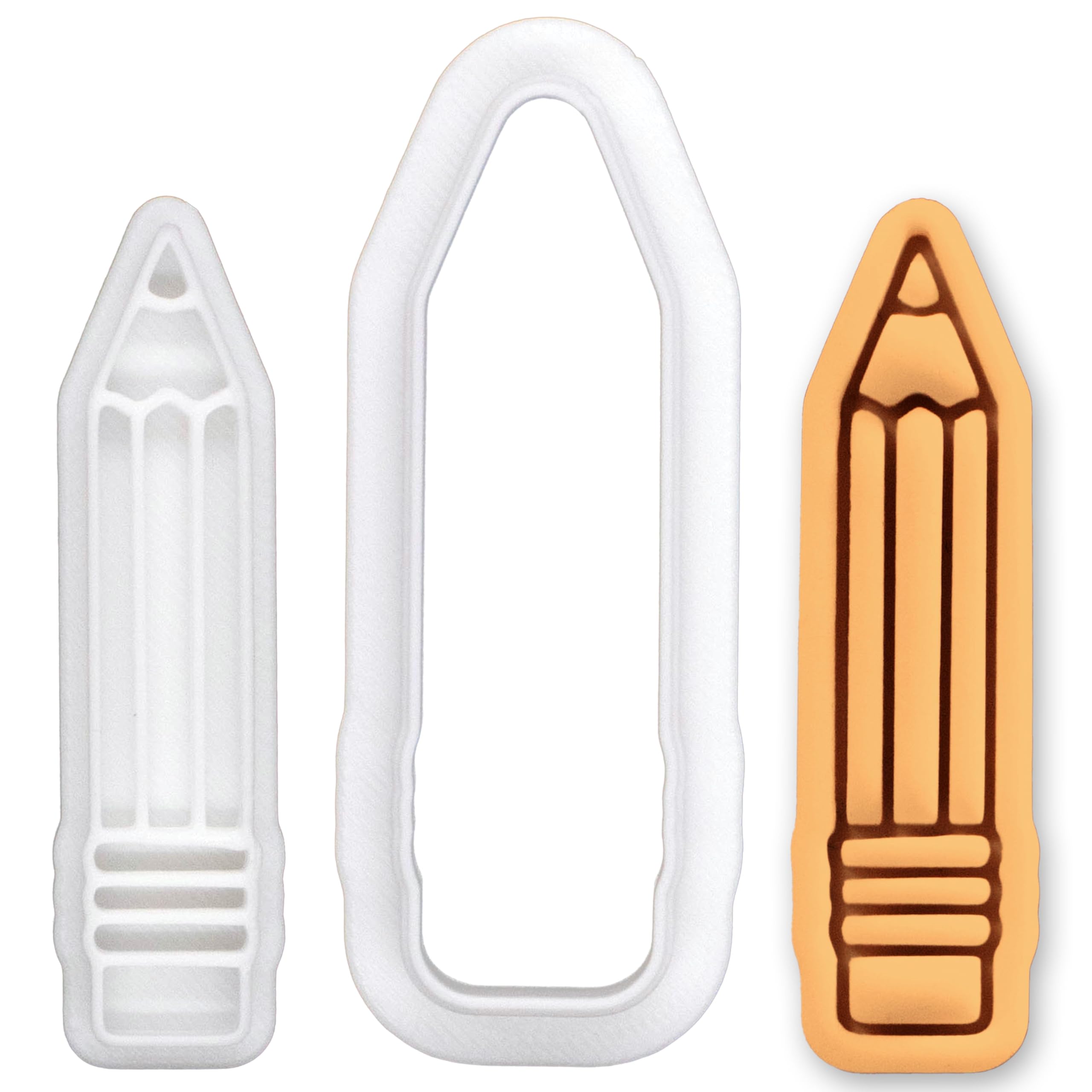 BAKERLOGY Pencil Mini Cookie Cutter and Stamp Set – School Stationery Fondant Embosser for Back to School, Teacher Gift, Classroom Baking, Cupcake Decorating Tool