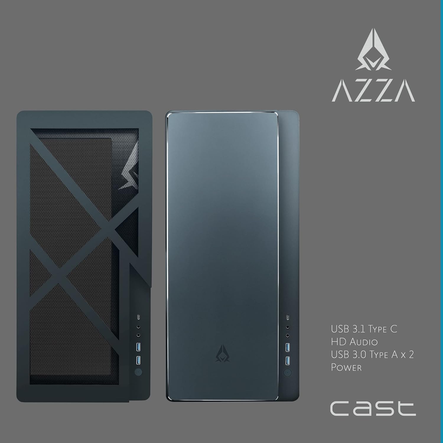 AZZA CAST PC Case - ATX Mid-Tower with Aluminum Wings, Mesh & Plate Front Panels, Open Chassis with Detachable Frame & Customizable Exterior, 360mm Radiator Support, 120mm ARGB Rear Fan - Black
