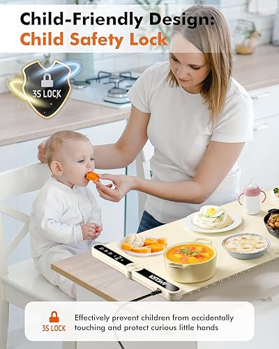 Miniatura 5 de Tapete de calentamiento para alimentos, calentador eléctrico de alimentos de calentamiento rápido con 9 niveles de temperatura y temporizador de 6