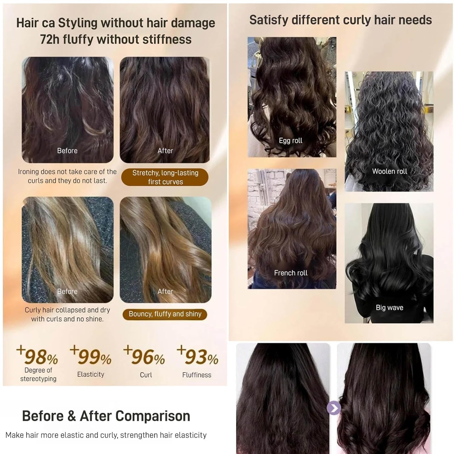 Shiren Zhuangshu Curly Hair, Elastina Para El Cabello, Long-Lasting Styling Marroquí Volumen Hidratante Elasticidad, Shiren Zhuangshu, Crema de Peinado Hidratante Marroquí, Brillo Anti-Frizz (1pcs)