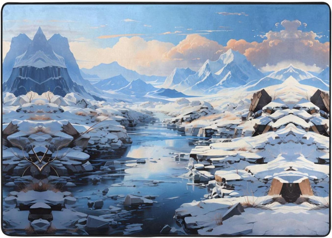 Snowy Mountain Scenery Printed Flannel Floor mat 80x58 inches for Bedroom, Living Room, Study Room Decorative Carpet