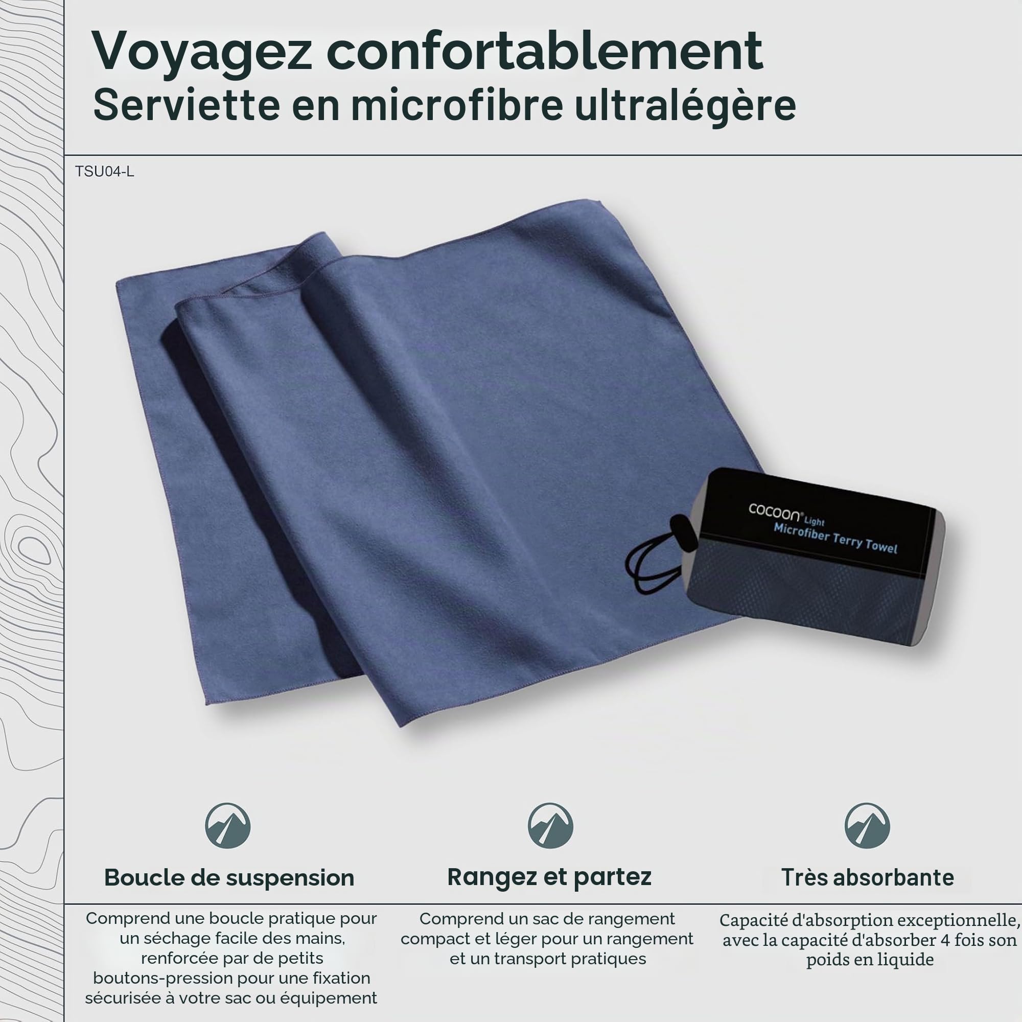 Cocoon Serviette légère en Microfibre Ultralight - pour Le Sport et Le Voyage (Fjord Blue, L)