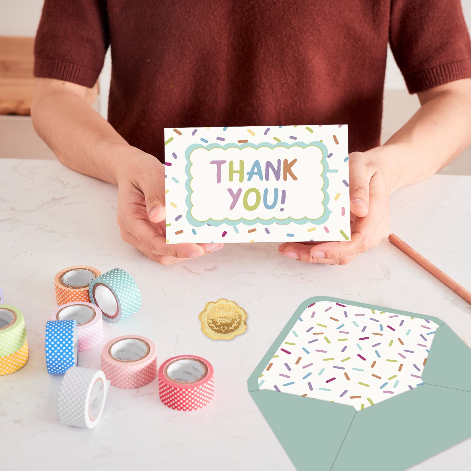 FYSUIMU Paquete de 24 tarjetas de agradecimiento a granel, coloridas tarjetas de notas en blanco con sobres, calcomanías de aluminio, tarjetas de felicitación para cumpleaños, baby shower, boda