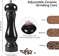 Vista 4 de LHS Molinillo de pimienta, molinillo de sal, molinillo de pimienta arcílica con núcleo de molienda de cerámica ajustable (8 pulgadas, negro)