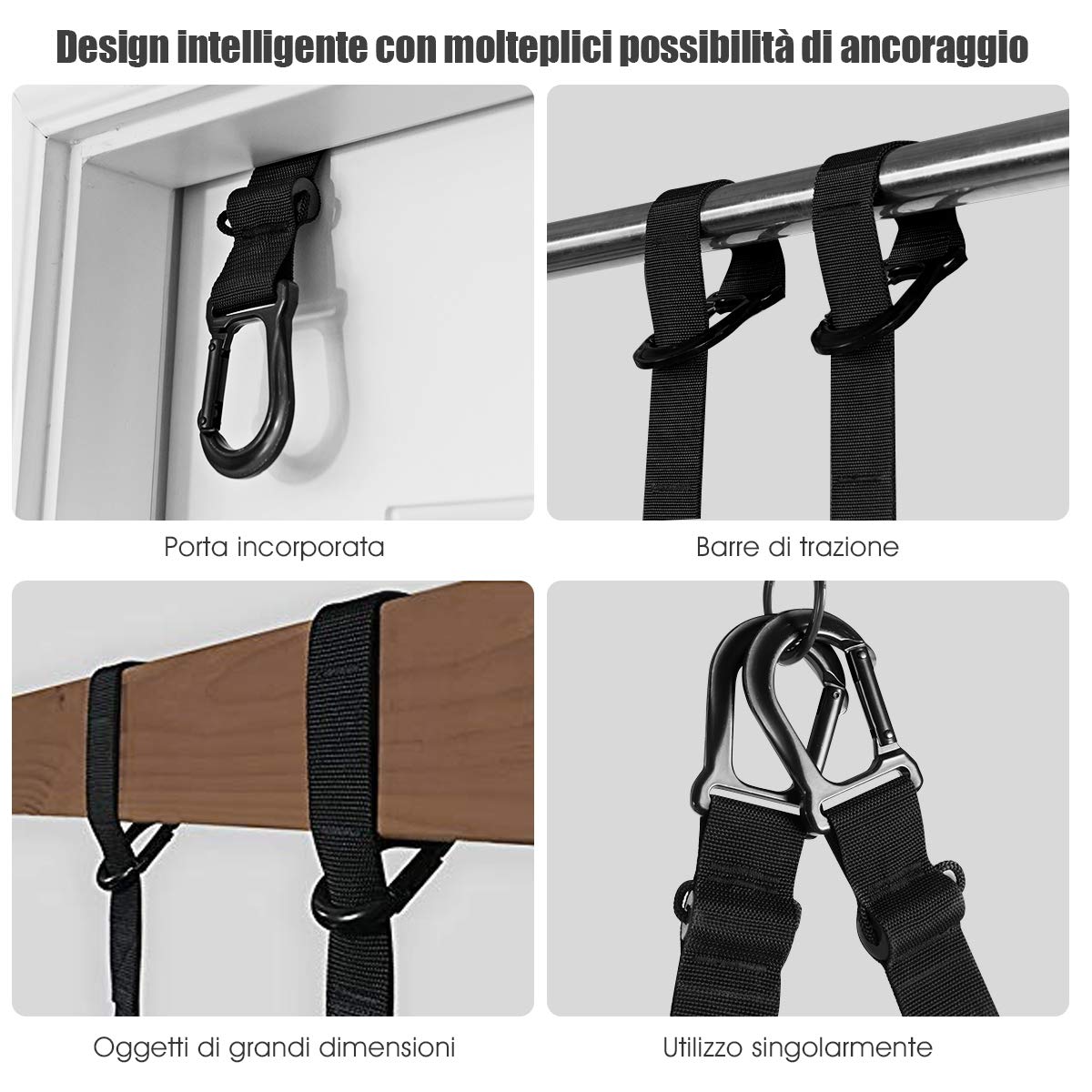 COSTWAY Cinghie per Allenamento Sospensione, Set di Allenamento con Sistema di Ancoraggio per Porta e Borsa, Lunghezza Regolabile 145 cm - 200 cm, Portata 180 kg