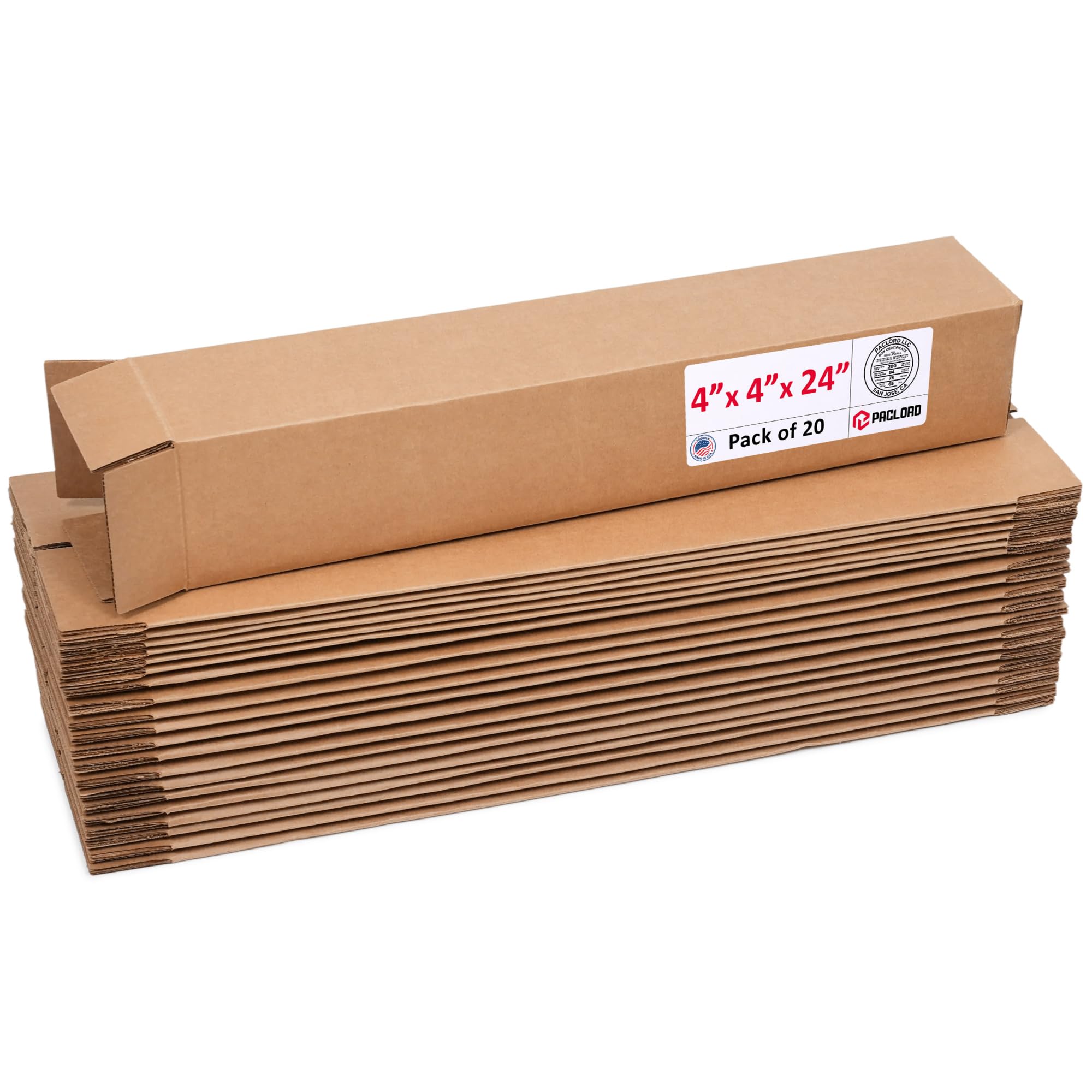 Tall Cardboard Boxes 4"L x 4"W x 24"H (Pack of 20) - USA-Made Packing Boxes for Moving, Shipping, or Storage - USPS, UPS, FedEx Approved - Professional Packing Supplies for Moving | USA-Made Packing Boxes for Moving, Shipping, or Storage - USPS, UPS, FedEx Approved - Professional Packing Supplies