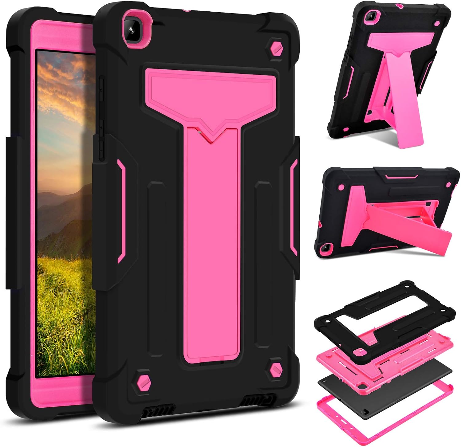 Hard Case for Samsung Galaxy Tab A 8.0" 2019 (SM-T290/T295/T297), DETUOSI 3-Layers Hybrid Heavy Duty Shockproof Full-Body Armor Protective Cover with kickstand for Samsung Tab A 8.0 inch (2019) Tablet