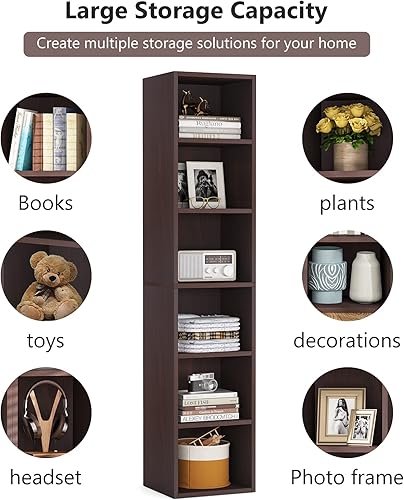 Miniatura 8 de Tribesigns Estantería estrecha de 70.9 pulgadas de alto, moderna estantería de esquina delgada con almacenamiento, estantes de exhibición de cubos