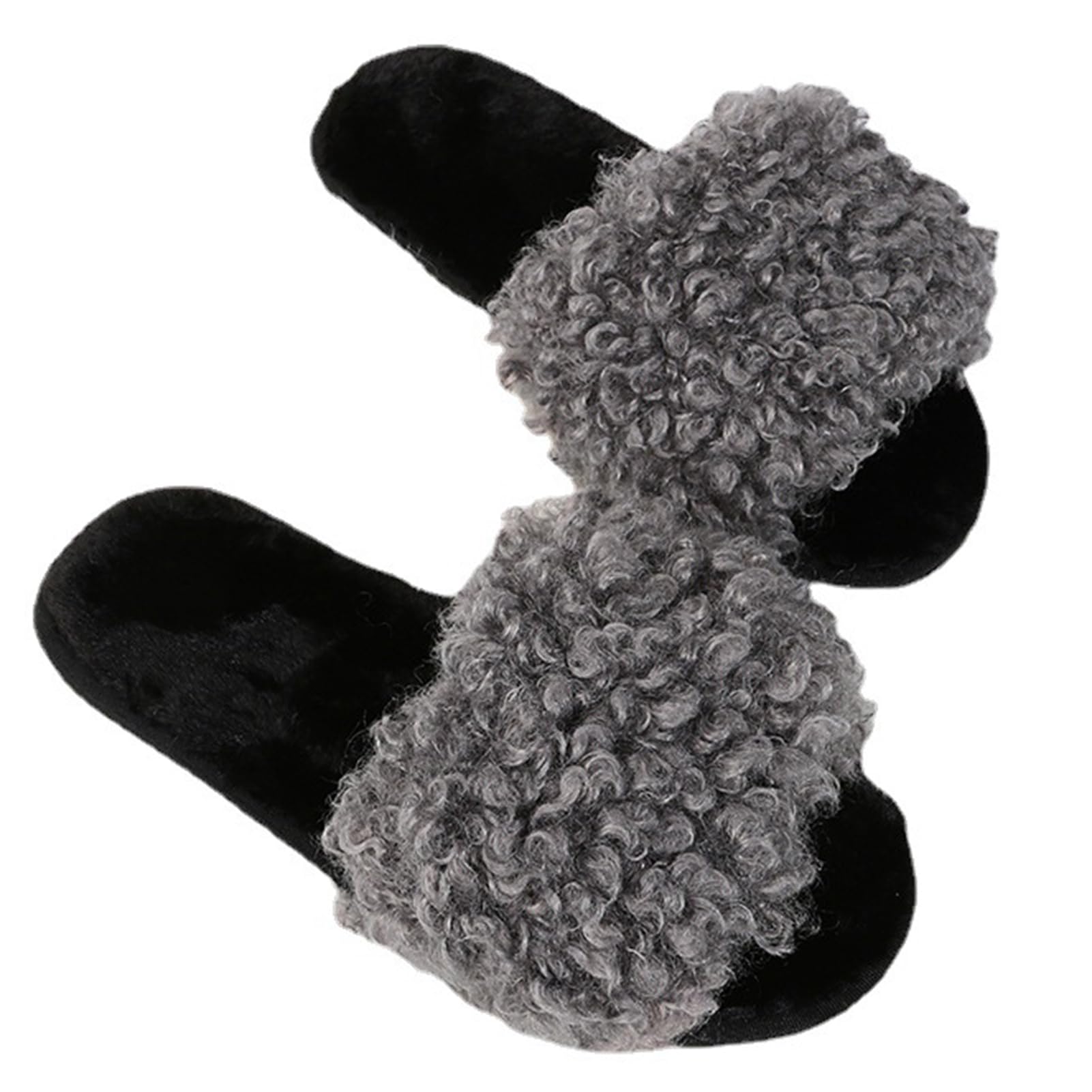 Punta Aperta Pantofole Da Donna Morbide E Pelose Pelliccia Sintetica Riccia E Soffice Sandali Antiscivolo Scarpe Da Casa
