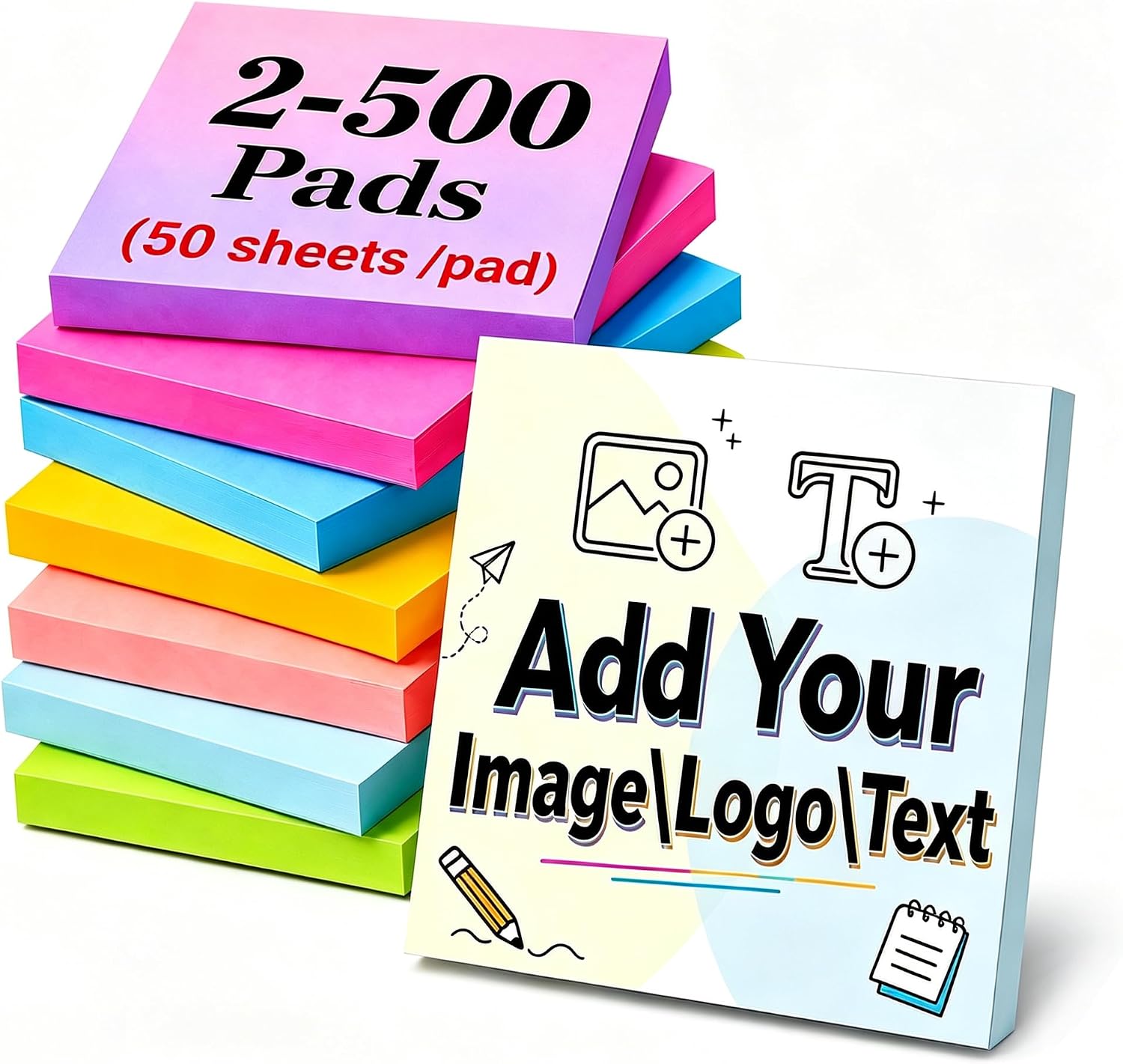 2-500 Pads Bulk Personalized Sticky Notes 50 Sheets/Pad