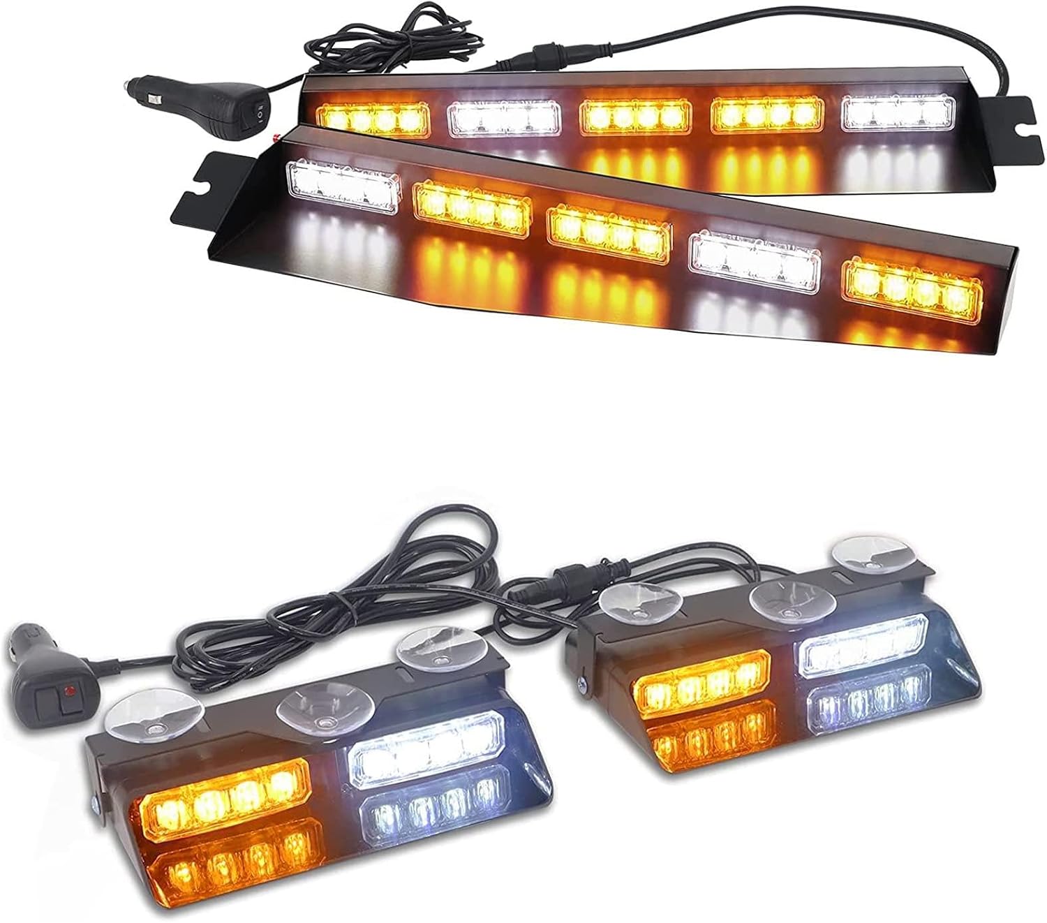 XRIDONSEN 2 in 1 Emergency Dash Strobe Lights + Visor Lights Interior Windshield Lights for Construction Vehicles Trucks Amber White