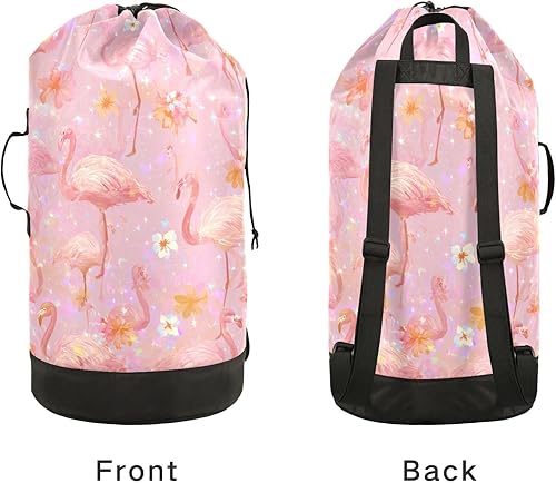 Vista 213 de Mochila de lavandería con correas ajustables para el hombro, bolsa de lavandería sucia para viajes, campamento, universidad, resistente, Rosa floral