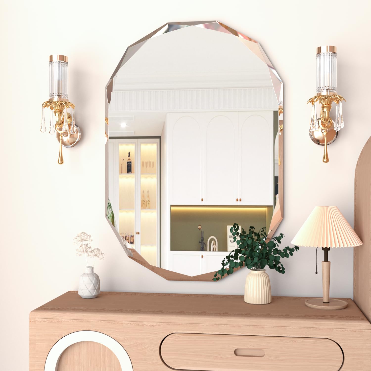Espejo de baño para Pared, Espejo Ovalado de 60 x 90 cm, Espejo de cortesía para baño, Espejo de Pared con Bordes biselados Irregulares, Espejo de Pared Decorativo sin Marco (61 x 91,4)