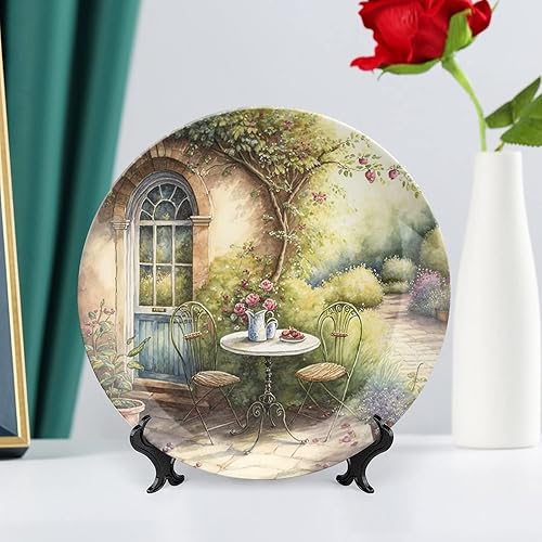Miniatura 6 de Platos decorativos para decoración del hogar, plato de cerámica de jardín italiano de acuarela para exhibición de mesa, plato redondo con soporte,