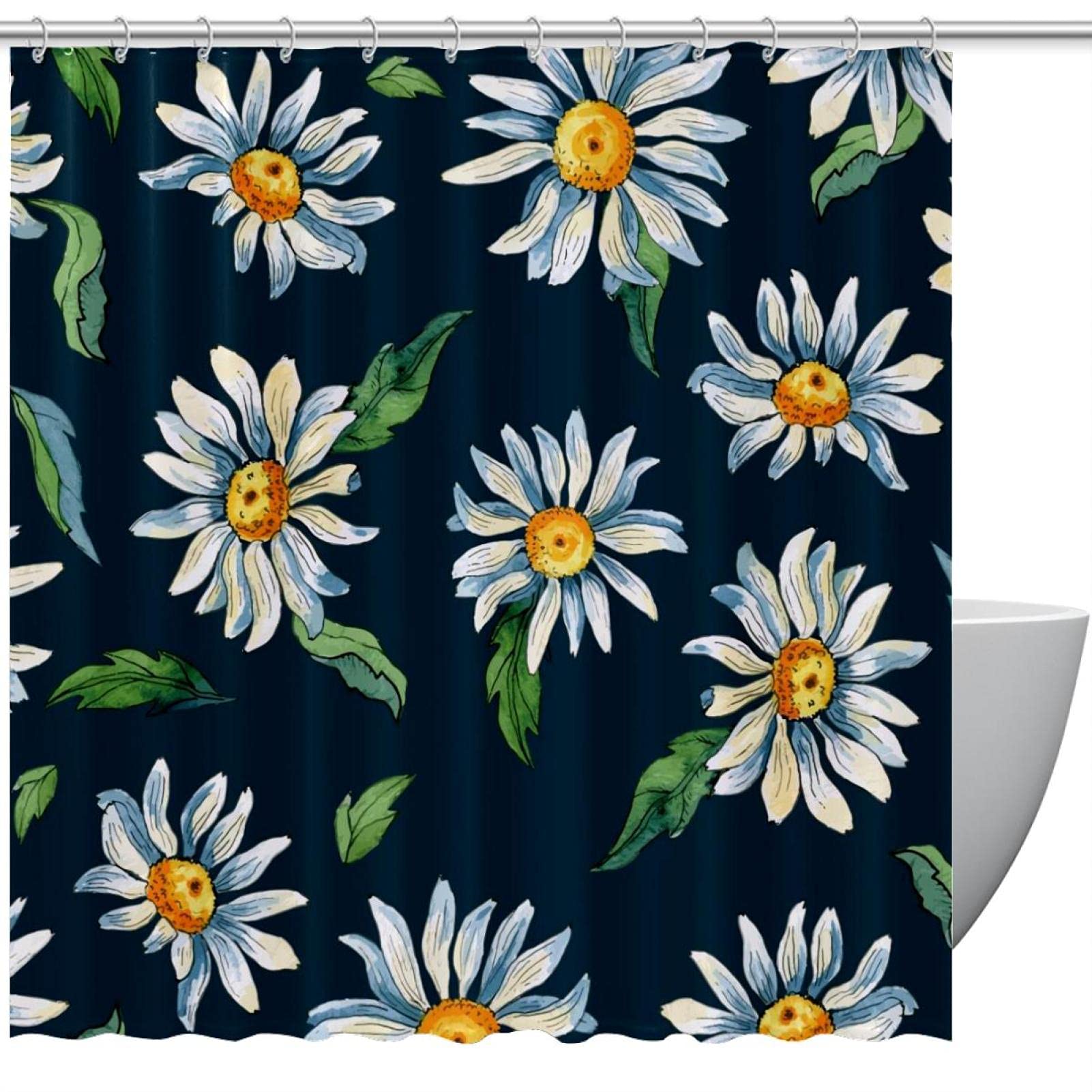 Rideau de douche en tissu premium 183x183 cm lavable avec anneaux de fixation inclus