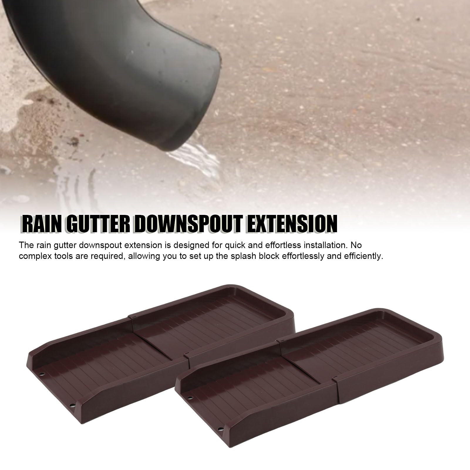 Creative.c 4 Pack Gutter Downspout Extensions,Rain Gutter Downspout Splash Block,Downspout Diverter,Down Spout Drain Extension,Gutter Splash Prevention Device for Cement Floor Lawn Ground (Brown