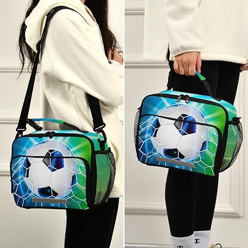 Miniatura 4 de Soccer Ball Water Lunch Box for Boys Girls Football Insulated Lunch Bag Kids Cooler Tote Shoulder Strap Reusable School Picnic Travel Office