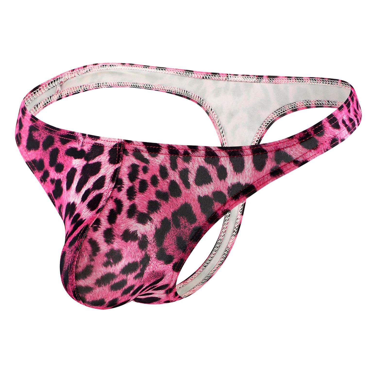 Zhiyao Men's Thong G-String Underwear Leopard Thongs Briefs Men's Underwear in Leopard Style Jockstrap T-Back, pink, L