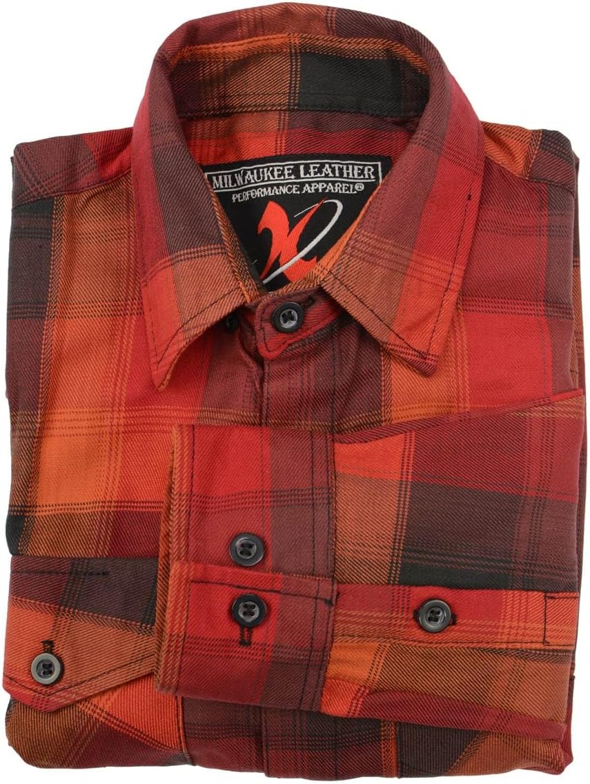 Milwaukee Leather MNG11641 Men's Flannel Plaid Shirt Orange with Red and Black Long Sleeve Cotton Button Down Shirt - Image 6