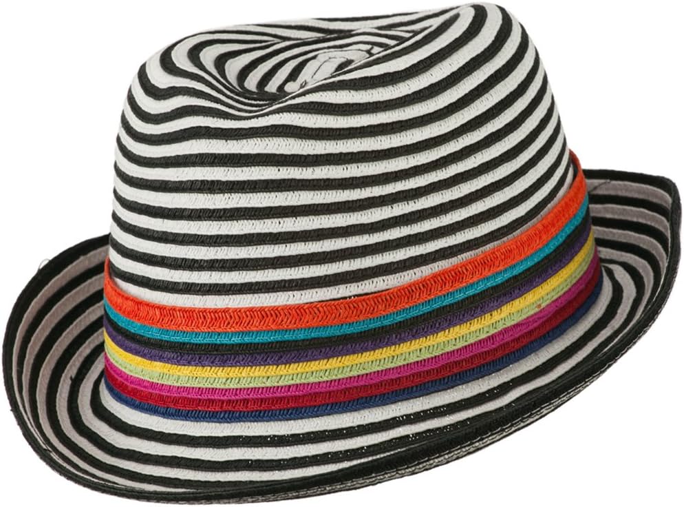 Jeanne Simmons Women's Striped Design Fedora Hat with Multi-Color Band - Black White OSFM