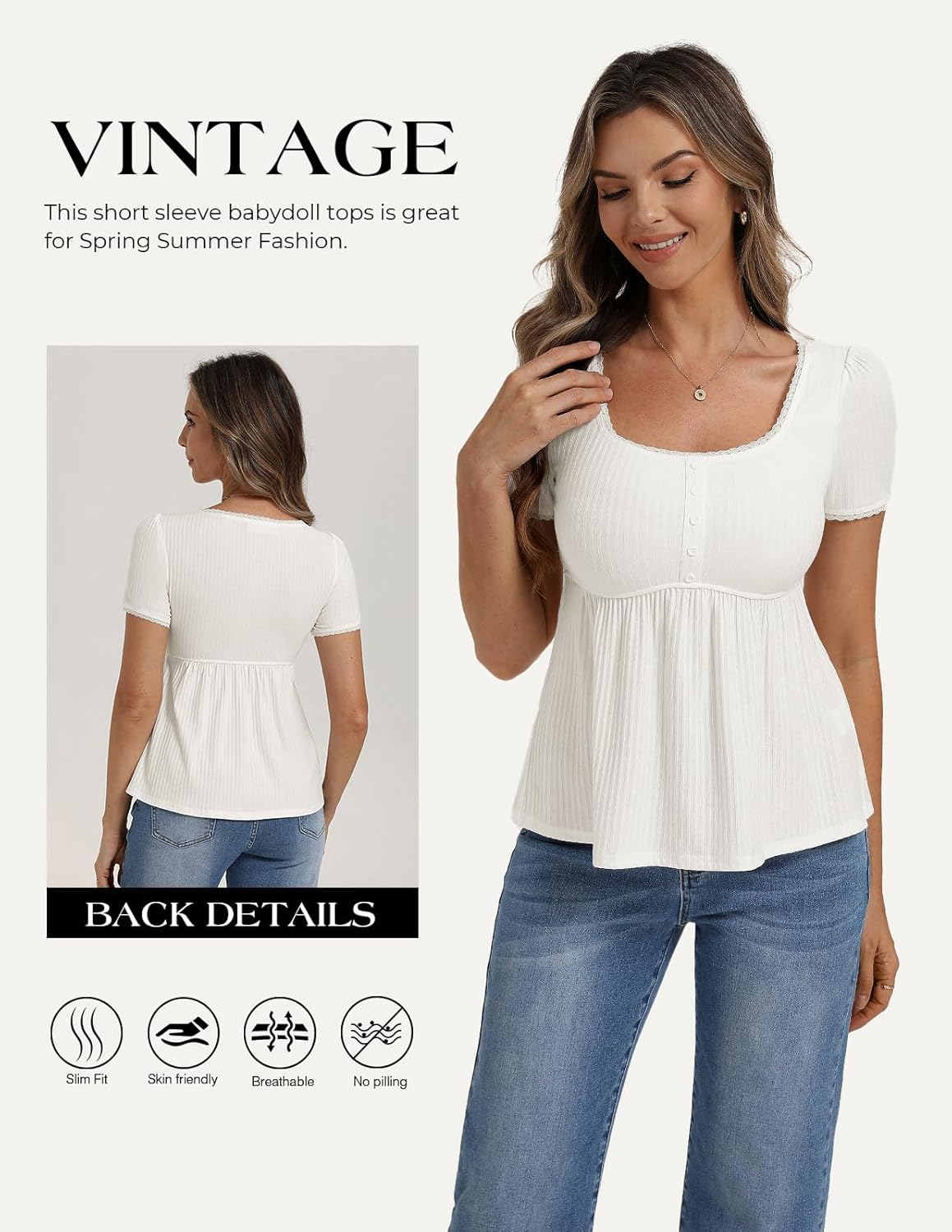 Belle Poque Women's Summer Cute Tops Short Sleeve Babydoll Peplum Top 2026 Square Neck Casual Shirts Teen Top Tee - Image 7