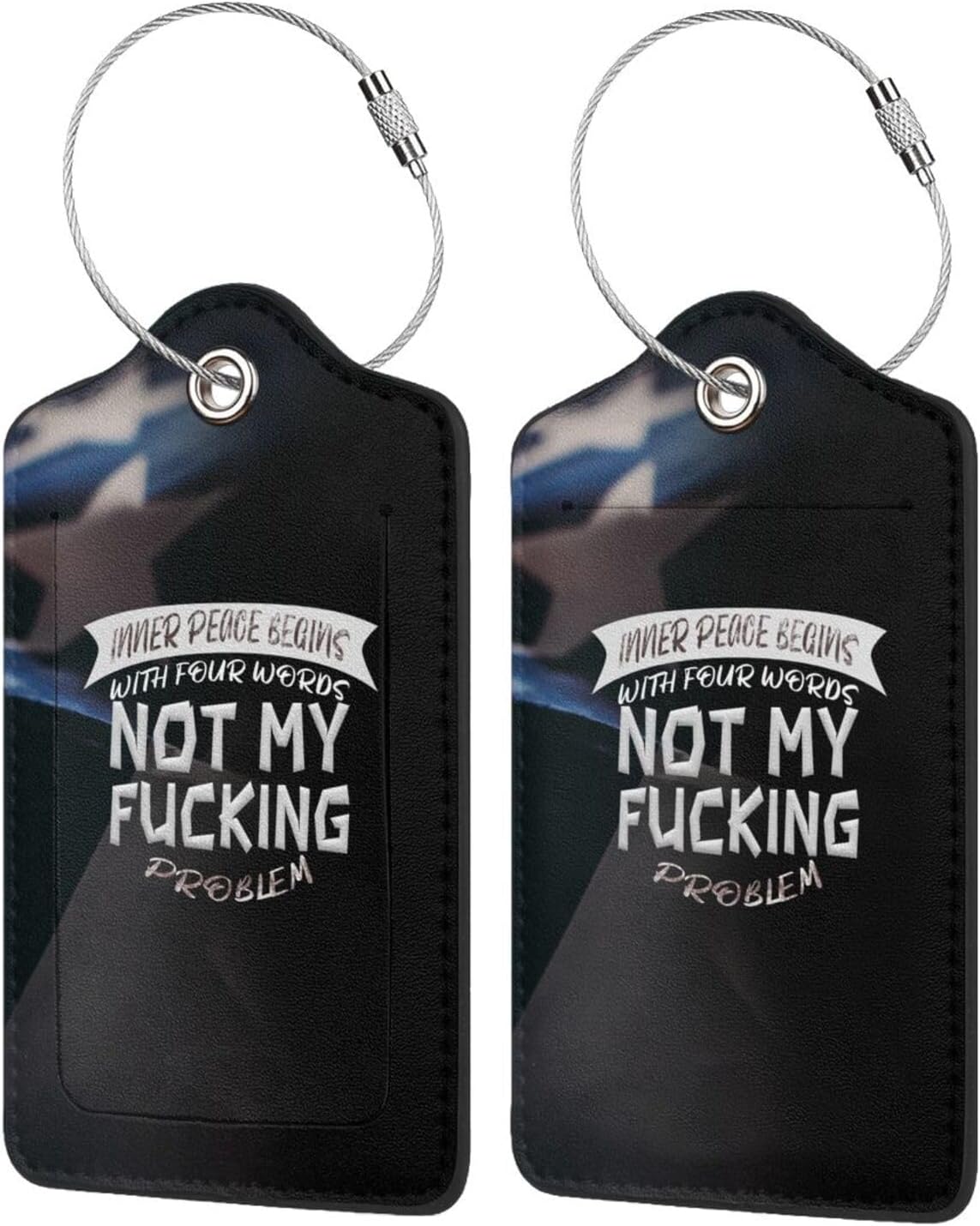 Inner Peace Begins with Four Words Not My Fucking Problem Set of 2 Durableleather Luggage Tags Stylish Travel Gear Men Women Inner Peace Begins with Four Words Not My Fucking Problem Set of 2 Durableleather Luggage Tags Stylish Travel Gear Men Women
