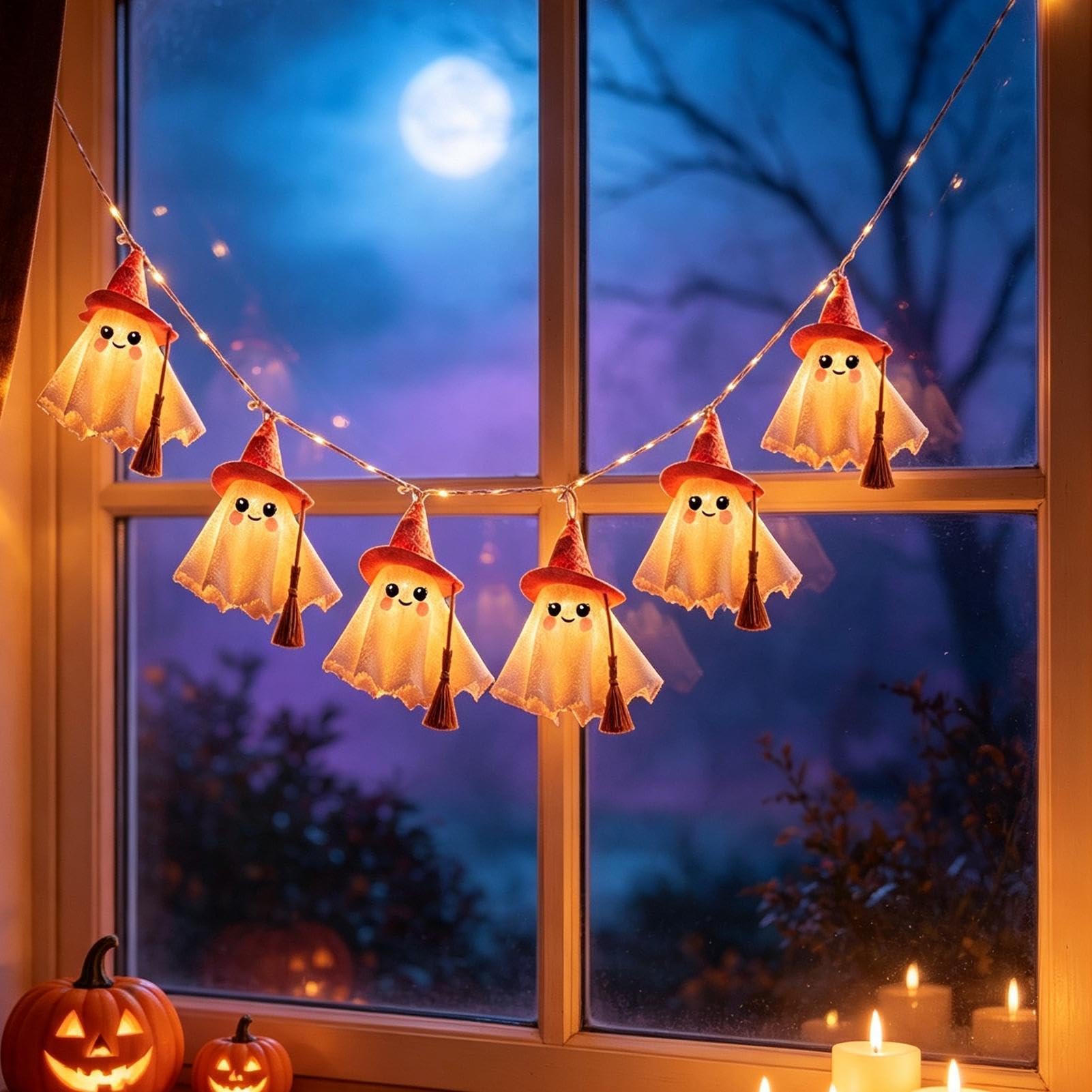 Światełka łańcuchowe na Halloween 181,9 cm straszny baner świetlny z duchem