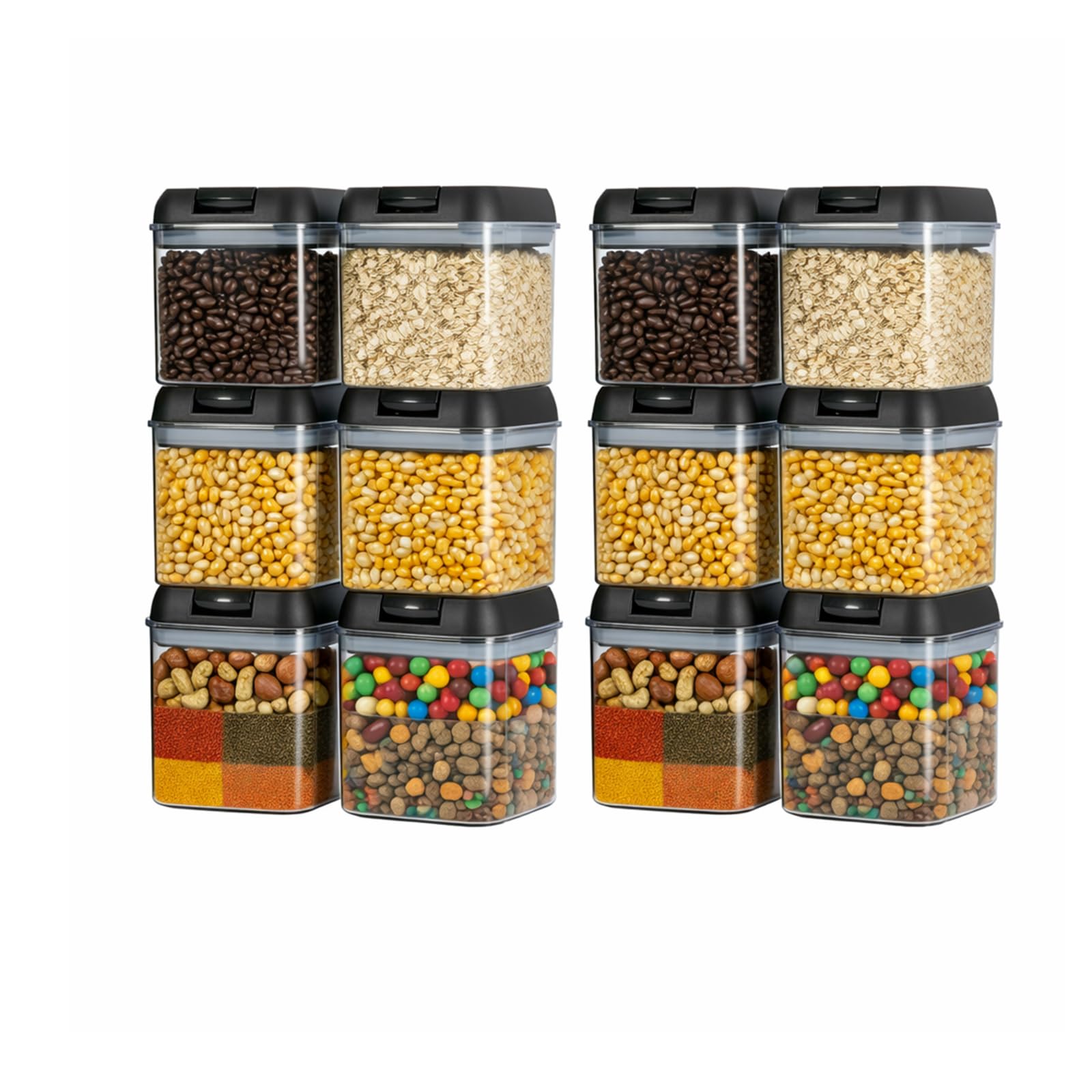 Sunnynest 12-Pack 12-Piece Airtight Food Storage Container Set 550Ml/10Cm Airtight Food Storage Containers Set Kitchen Pantry Organization Canisters With One-Handed Leak Proof Lids