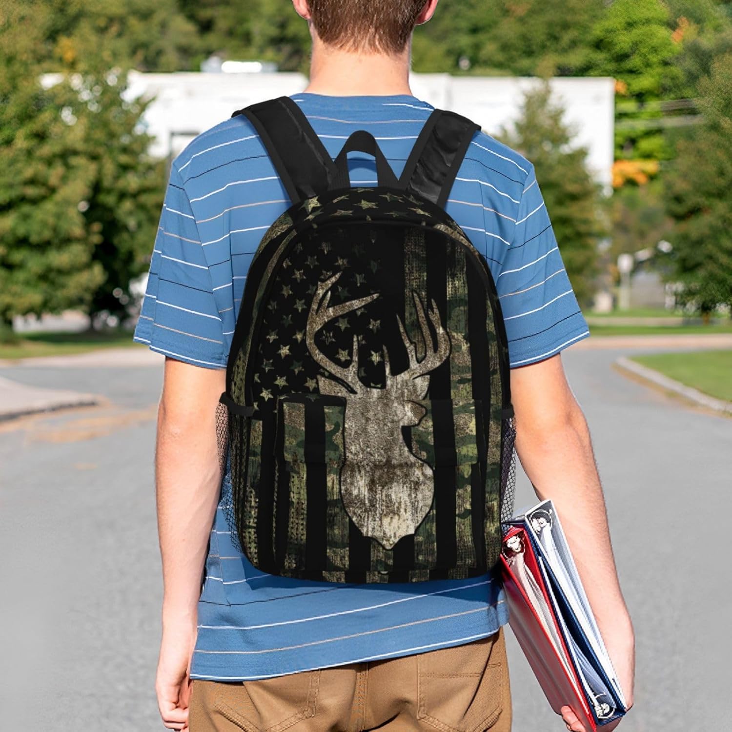 Camouflage Hunting Tactical Deer Camo American Flag 15 Inch Backpack Laptop Travel Bag For Men Women With Multiple Pockets Casual Hiking Gym Sport - Image 6