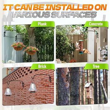 12 Inches Plant Hanger Bracket Wall Mounted Hooks for Hanging Bird Feeder, Flower Bracket, Anti Rust Metal Lanterns (2)