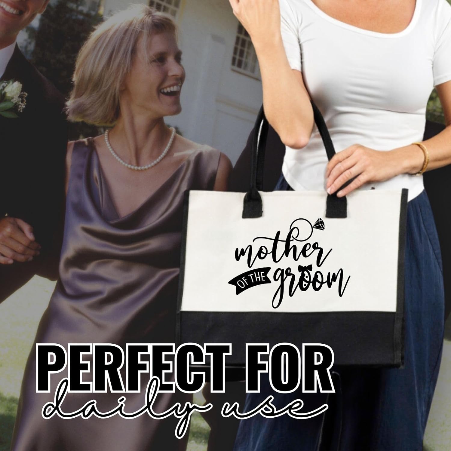InnoBeta Mother of the Groom Gifts, Canvas Tote Bag, Tote with Top Zipper Closure and Shoulder Strap - Image 4