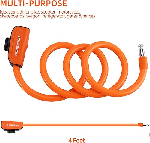 Miniatura 4 de ROCKBROS Cable de bloqueo de bicicleta de 4 pies con soporte de montaje 2 llaves seguras de 12 pulgadas de diámetro