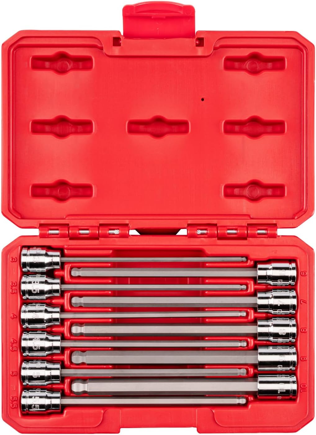 TEKTON 3/8 Inch Drive Long Ball End Hex Bit Socket Set with Case, 11-Piece (3-10 mm) | SHB91320
