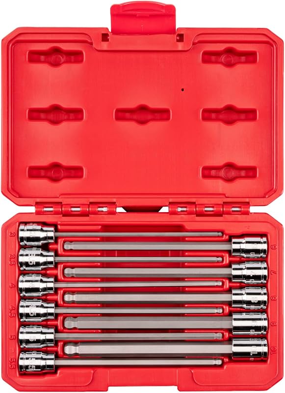 Jogo de Soquetes com Ponta Allen Longa e Esférica TEKTON, Encaixe de 12,7 mm (3/8 pol.), 11 Peças – SHB91320