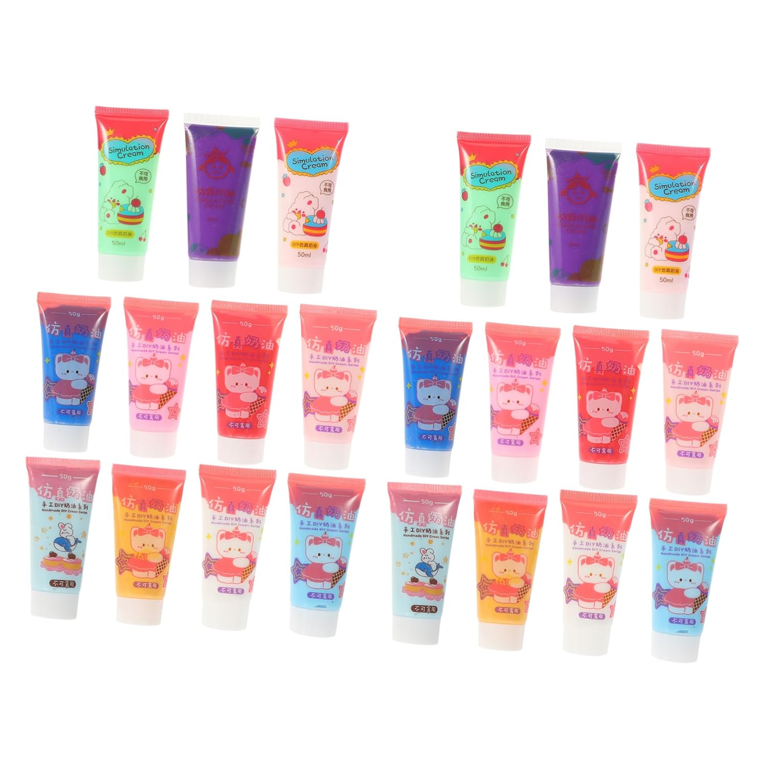 Generic 22 Pcs Kawaii Simulation Cream Glue for DIY Phone Case Decoration Bottles with Dual Tips Safe Durable Crafting Material for Whipped Cream Art Random Color