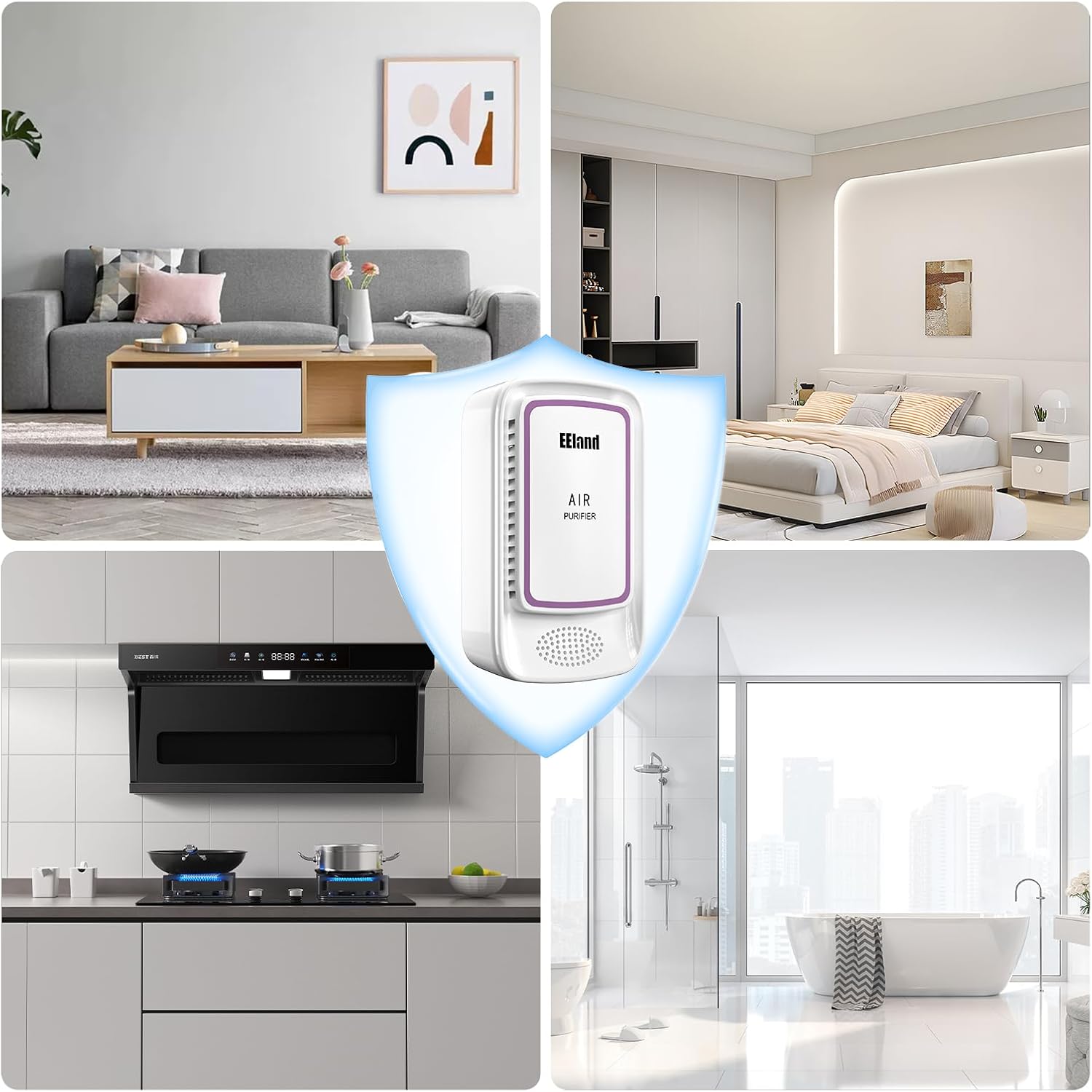 Air Ionizer for Home - 4 Pack Plug In Negative Ion Generator, Quiet Filterless Air Cleaner for Bedroom, Bathroom, Office & Kitchen, Compact Air Freshener for Smoke, Dust and Pet Odors