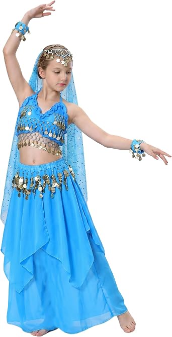 Breevo Genie Costume for Girls, Halloween Belly Dance Outfit Kids
