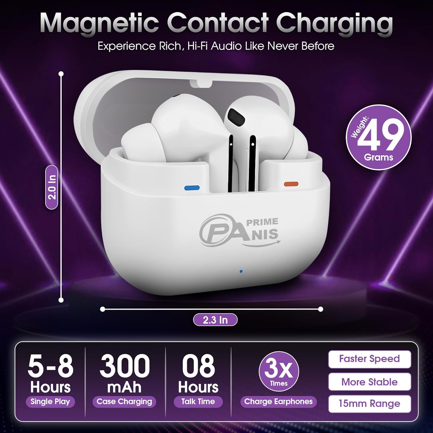 Buds3 Pro TWS Wireless Earbuds, Bluetooth v5.4 Headphones, HiFi Stereo Deep Bass,USB-C | iOS/Android Compatible Earphones (White)