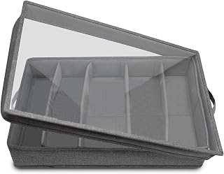 Flatware Storage Box, Silverware Storage Case with PVC Lid and Handles, 5 Compartment Silverware Box for Cutlery, Silverware Holder with Adjustable Dividers for Home and Outdoor