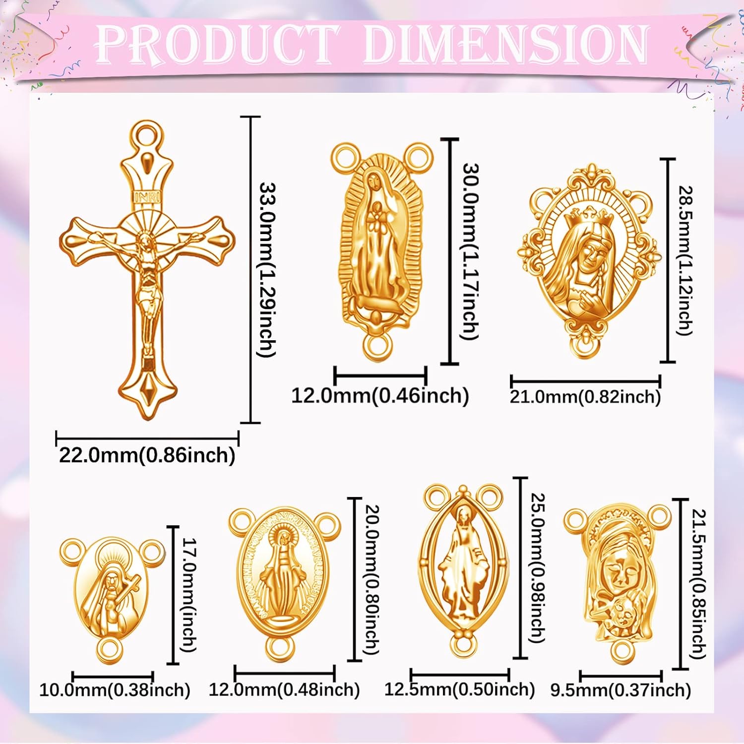60Pcs/30Sets Rosary Making Kits Supplies Religion Cross and Center Medal Charms Jesus Crucifix Oval Alloy Pendant for Diy Prayer Necklace Catholic Jewelry - Image 2
