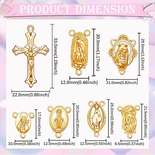 Miniatura 2 de 60 unids30 juegos de kits de rosario, suministros de religión, cruz y centro de medallas, dijes de aleación ovalada de Jesús crucifijo para