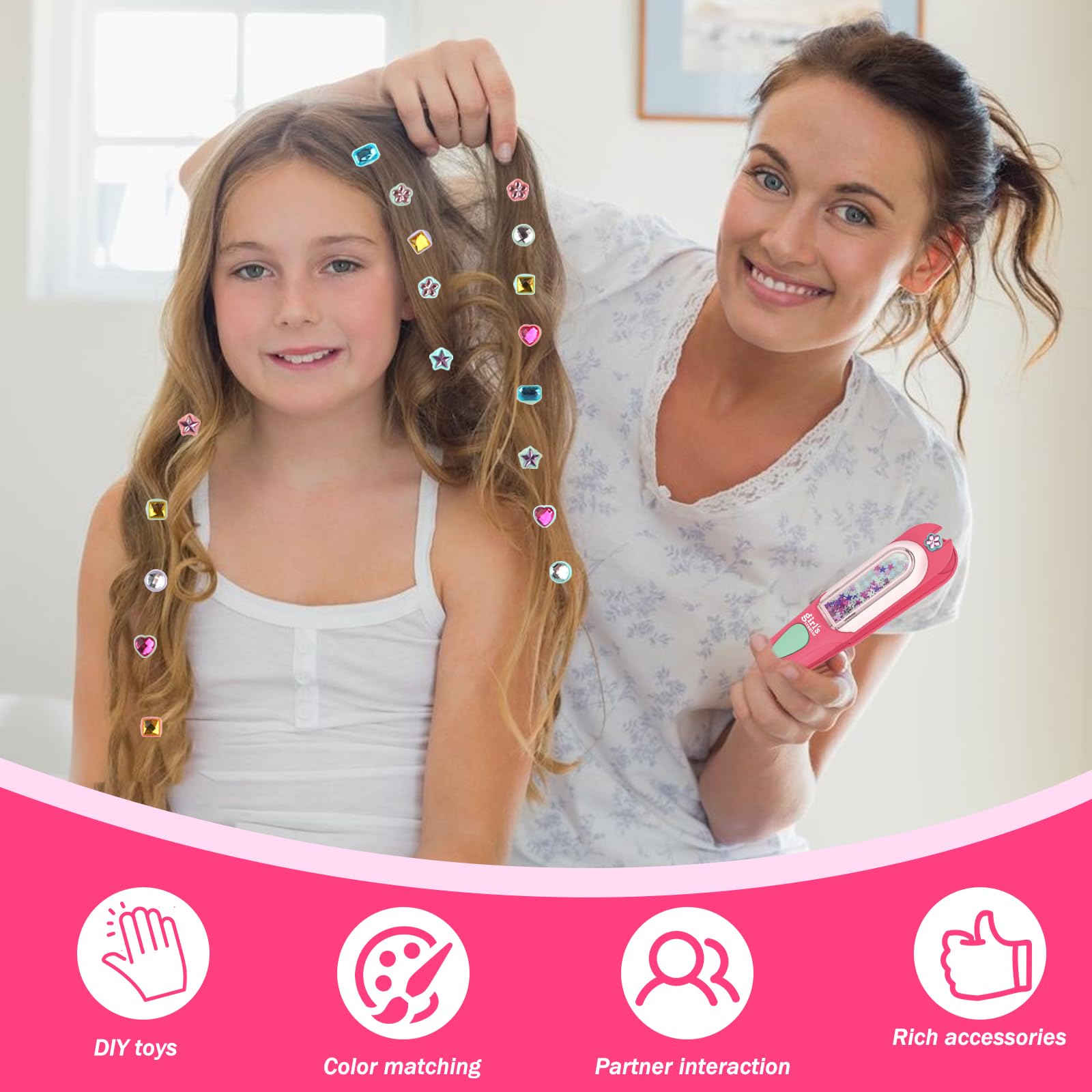 Kit di Bellezza per Capelli, Accessori per Capelli, Kit Gemme Capelli Giochi Bambina, Macchinetta Brillantini per Capelli, Regali Bambine 5 6 7 8 9 10 Anni, Regalo Compleanno Ragazza
