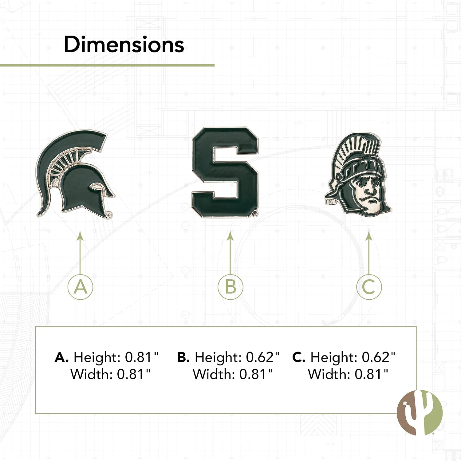 Desert Cactus Michigan State University Lapel Pin MSU Spartans Made of Metal for Formal Wear, Bag and Hat Jewelry, and Tie Tack