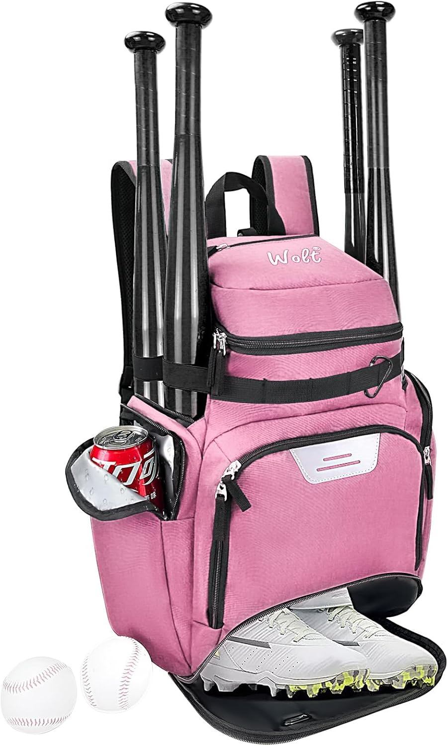 WOLT Youth Baseball Bag Softball Backpack, T-ball Backpack Baseball Bat Bag with Shoes Compartment, Fence Hook Fits Softball, Soccer, Basketball, Volleyball
