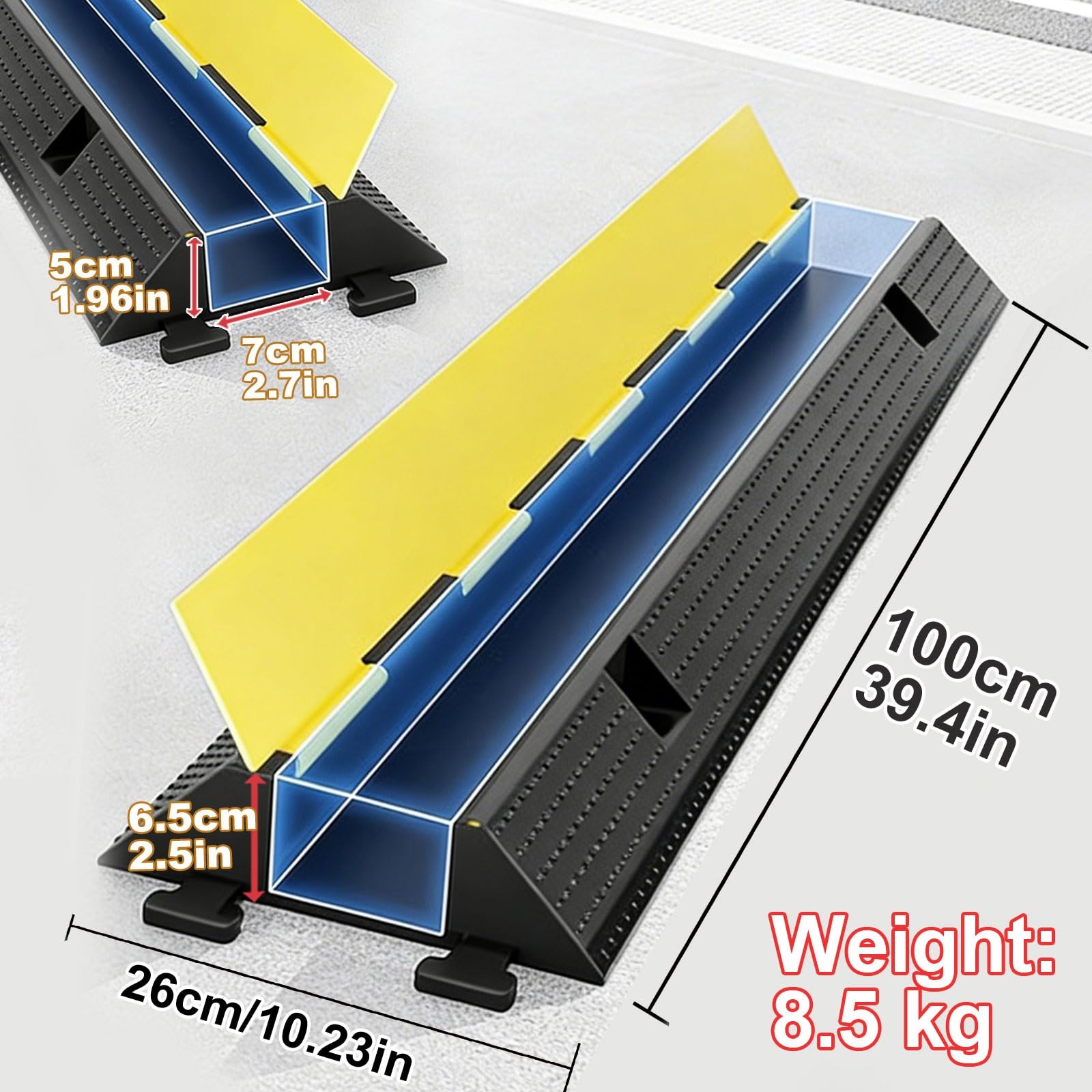 100 cm Goulotte Électrique Extérieur, 1 Canal Passe Câble, Haute Visibilité Passe Câble Bureau, pour Parkings, Routes, Écoles et Entrepôts