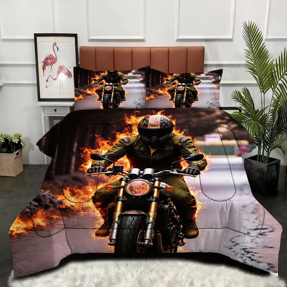 Couette moto 140x200 4 saisons légère et respirante imprimée en relief 3D