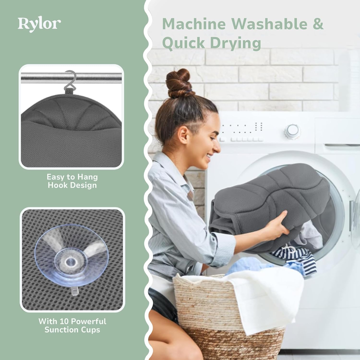 Rylor Full Body Bath Pillow – Luxury Cushion for Bathtub | Extra Large & Thick | Premium Packaging - Head, Neck, Shoulder & Back Support – Quick-Dry, Mold Resistant – for Women & Men (Gray)