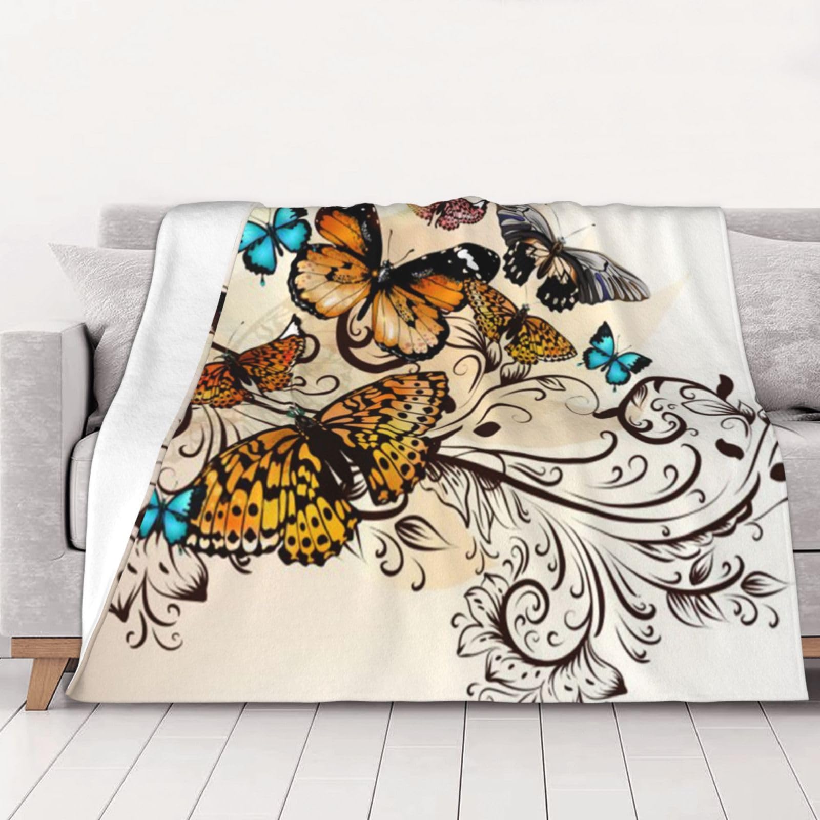 AUBKFELD Butterflies Printed Flannel Blanket 200x150 CM, Soft & Warm Throw Blanket for Sofa/Couch/Bed/Car, Gifts for Audlts Women Men