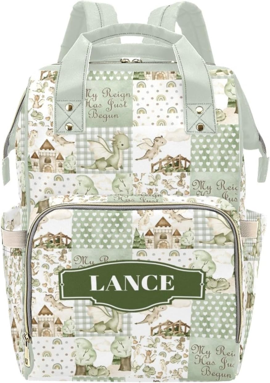Personalized Flying Dragon Diaper Bag with Name – Custom Baby Bag, Nursing Tote Backpack for Mom, Custom Name Mommy Daypack, Shower Gift for Baby